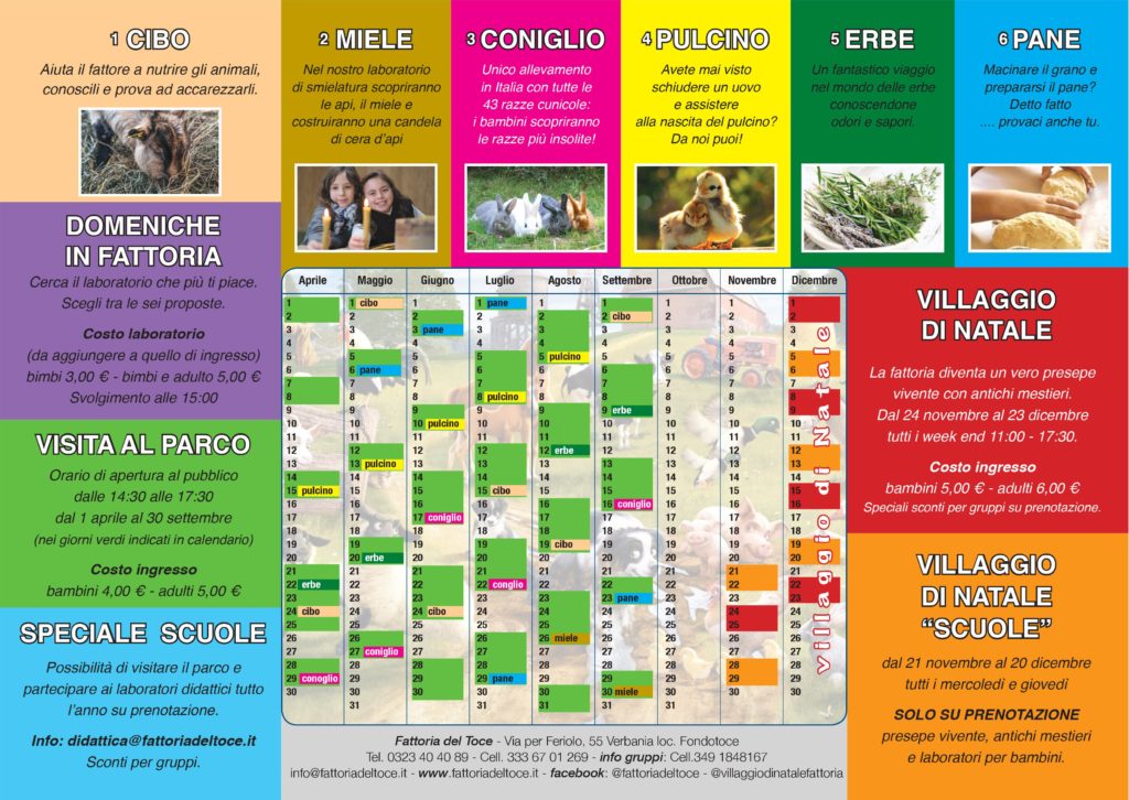 Calendario Fattoria del Toce 2018